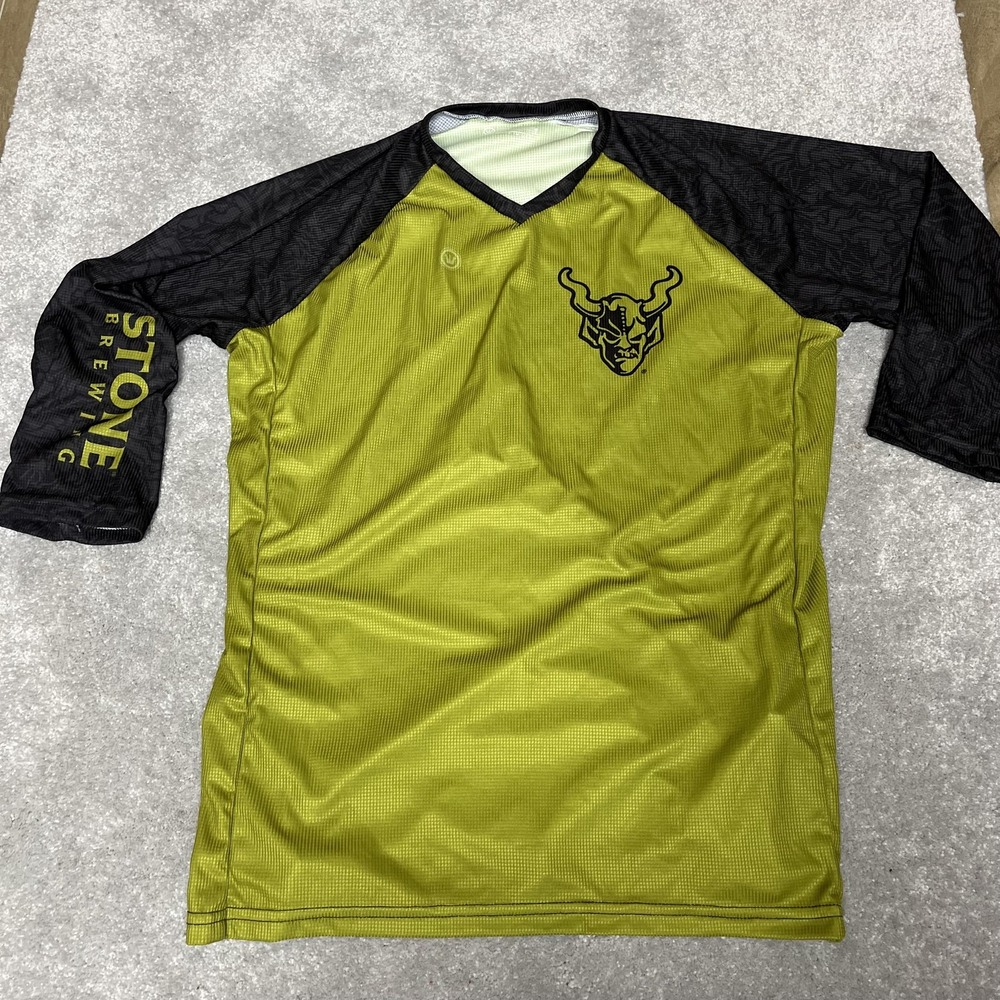 Stone Brewing Shirt Mens Medium Green Black Wattie Ink Cycling Jersey 3/4 Sleeve